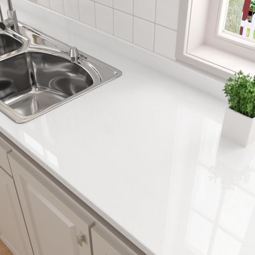 White Countertop Contact Paper Peel and Stick Wallpaper Self Adhesive Shiny Glitter Removable Wallpaper 15.7"X78.8" White Contact Paper for Cabinets Waterproof Vinyl Film Decorative