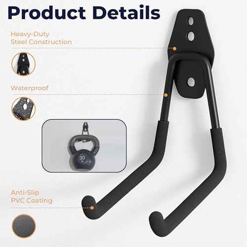 28 Pack Steel Heavy Duty Garage Hooks Storage Hooks with Anti-Slip Coating, Utility Garage Wall Mount Hanger and Organizer for Bikes, Ladder, Rope, Broom, Shovel and Garden Power Tools (28, Black)