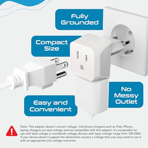 Ceptics Type N Brazil Travel Adapter Plug 3 Pack White Gray Dual Input Compact Safe