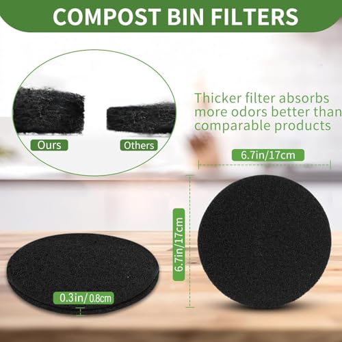Saiqiang 7.25 Inch Compost Filter Set 12 Pack – Charcoal Replacement Filters for Kitchen Compost Bins