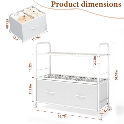 Heavy Duty Metal Closet Organizer with Fabric Drawers, 3-Tier Storage