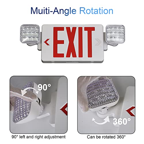 TANLUX White Housing Red Exit Sign with Emergency Lights 1 Pack UL Listed