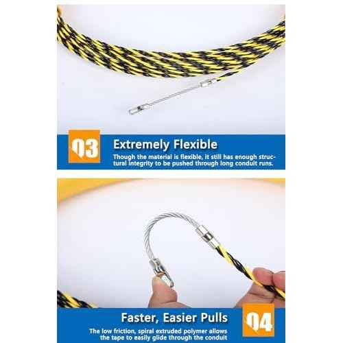 Electrical Fish Tape 1/6-Inch x 100-Foot Fish tape Wire Puller 100ft PET Diameter 3 Wires Twisted with Guide Spring Optimized Housing and Handle Wire Threader Wire Puller¡¼4.5mm*30m¡½