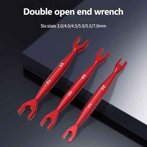 3pcs Aluminum Alloy Wrench 3-4mm 4.5-5mm 5.5-7mm Double End Universal Spanner Open End Small Wrench Set Repair Tool For Rc Crawler Car HSP Traxxas Axial SCX10 Truck (Red)