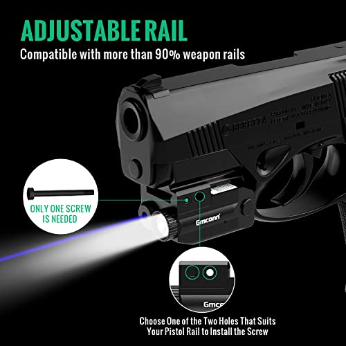 Gmconn Pistol Blue Laser Light Combo USB Rechargeable Gun Light Tactical Flashlight with Strobe Mode Blue Sight for Handgun (Blue Laser)