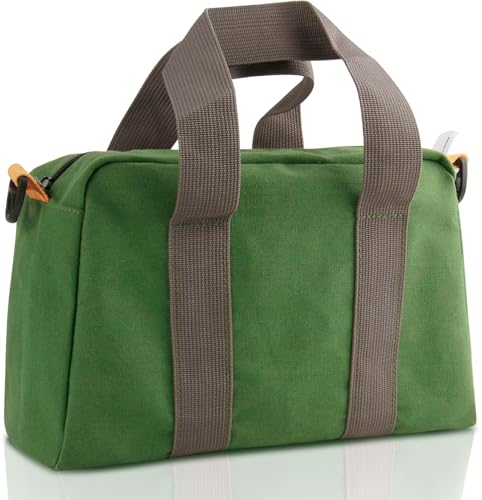 Green 12 Inch Canvas Tool Bag with Zipper & Handle - Multipurpose Organizer for Electrician, Plumbing, Gardening Tools
