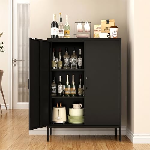 XIOMIOHTRQ Black Metal Locker Cabinet 40x31.5x15.7 Inches with Adjustable Shelves