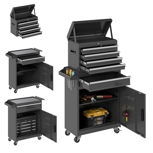 HOWSVN 5-Drawer Rolling Tool Chest with Removable Cabinet, Lockable Wheels & 2-Stage Locking Bar