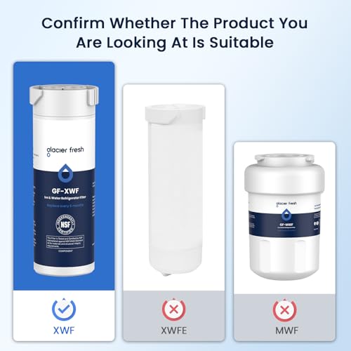 GLACIER FRESH XWF Refrigerator Water Filter 3 Pack - Compatible with GE XWF, NSF Certified, 6-Month Replacement