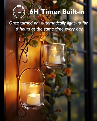 Homemory 12-Pack Battery Tea Lights with Timer, Warm White, White Base, Auto-On 6H