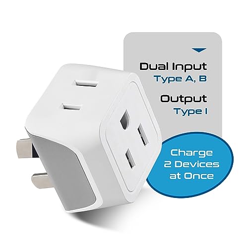 Ceptics Australia Plug Adapter 2-in-1 Type I Dual US Input White Gray 3 Pack