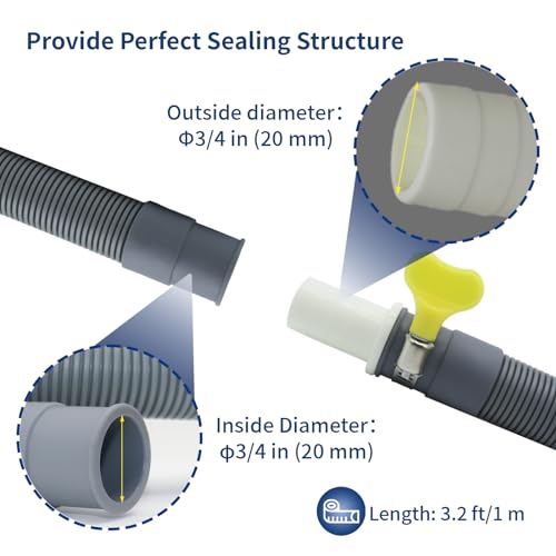 Anchira 3.2 ft Washing Machine Drain Hose Extension Kit with 4 Diameters, 1 m Corrugated Hose + 1 Adapter + 2 Clamps + U-Bend Holder