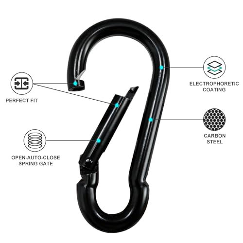 M4-1.57 Inch 10pcs Black Heavy Duty Carabiner Clips Spring Snap Hooks for Outdoor & Keychain