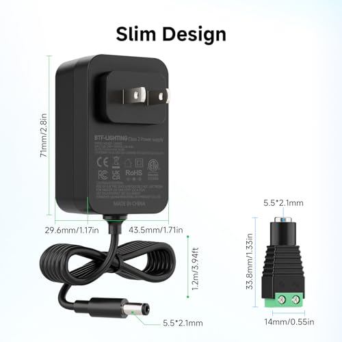 BTF-LIGHTING 12V 36W Power Supply Adapter ETL Listed, Class 2 - Variation 36 Watts