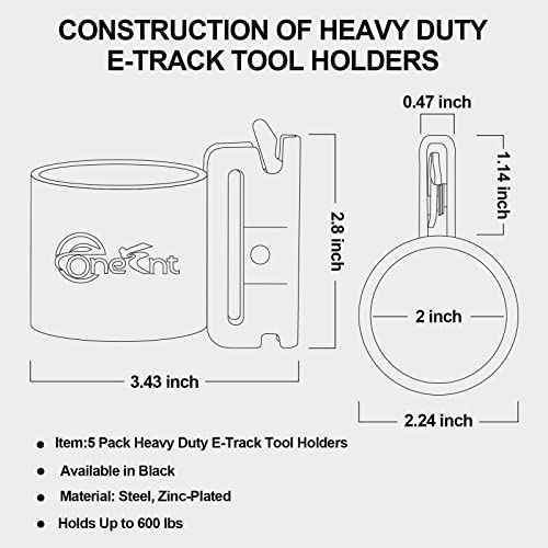 5 Pack E-Track Tool Holders|E Track Accessories for Enclosed Trailer to Heavy Duty Tool Holder |E Track/X Track Tool Hangers to Keep Rakes,Shovels, Broom|E Track Shovel Holder for Truck