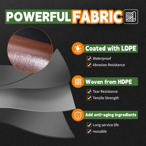 RAINDEWAY 8x8 Feet Gray/Brown Heavy Duty Waterproof Tarp - 18 Mil, Reinforced Edges