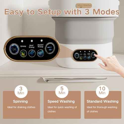 Portable Washing Machine, 15L Mini Collapsible Washer with 3 Cleaning Modes for Baby Clothes, Underwear, Small Foldable Laundry for Travel Apartment Home Dorm Hotel Camping (White+Grey)