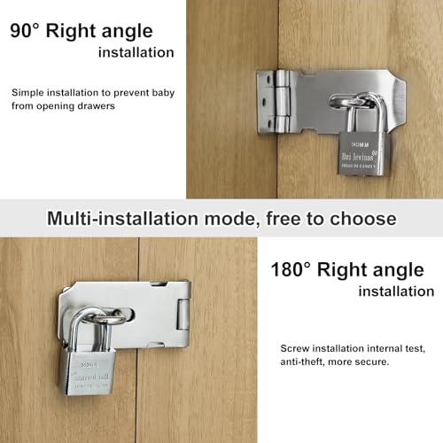 Tnisesm 2 Pack Door Hasp Latch Lock with Combination Lock&Keys Lock, 5 Inch 304 Stainless Steel Safety Packlock Clasp Hasp Lock Latch Extra Thick Gate Lock Hasp with Screws Brushed Finish