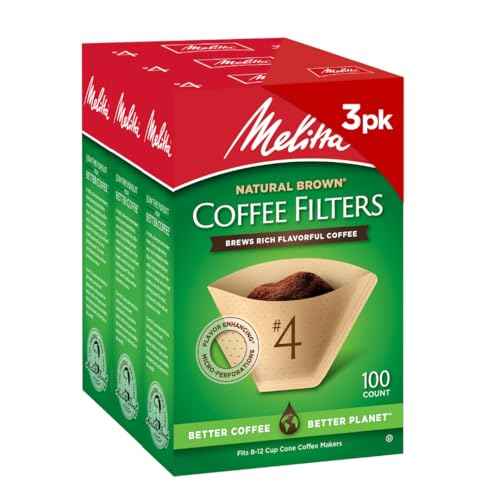 Melitta #4 Cone Coffee Filters, Natural Brown, 100 Count (Pack Of 3), 300 Total Filters - Fits all 8-12 Cup Cone Coffee Makers and Pour-Overs, Compostable, Tear-Resistant, Made in USA