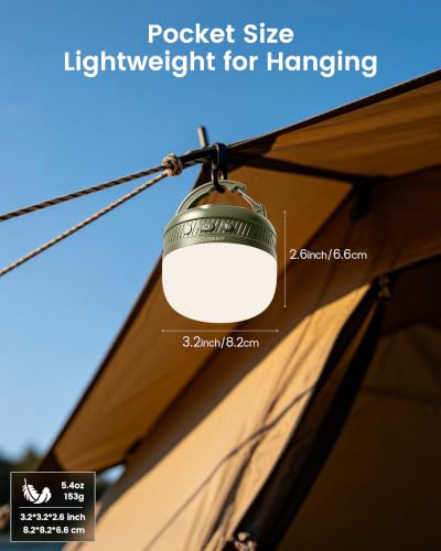 Glocusent 400H Camping Lantern - Rechargeable 5000mAh Solar Pocket Light, Green