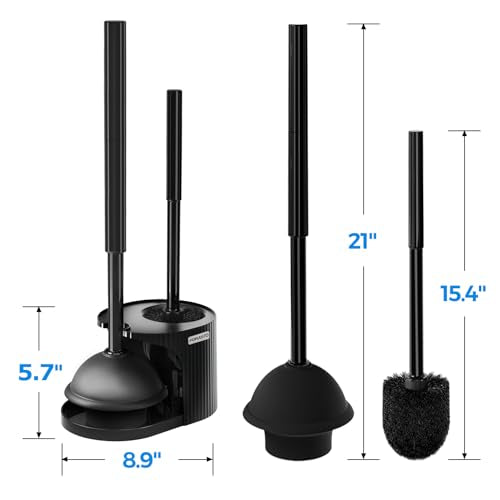 FORASTO 2-in-1 Toilet Brush & Plunger Set Black 3Pack Extended Handle Bathroom