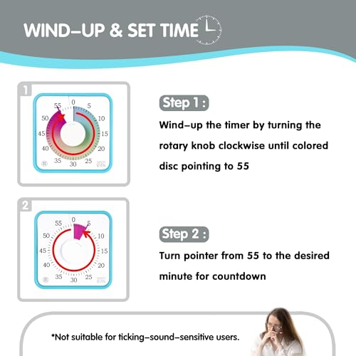 Sky Blue Colorful 7.5-Inch Visual Timer - Battery-Free Mechanical Countdown Clock