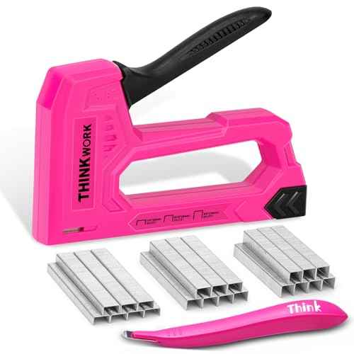 THINKWORK Light Duty Staple Gun, Pink Upholstery Staple Gun for Wood with 1600pcs JT21 Staples 1/4", 5/16", 3/8" and Staple Remover, Women Fabric Stapler Gun for Crafts, Wall, Arts, DIY, Decoration