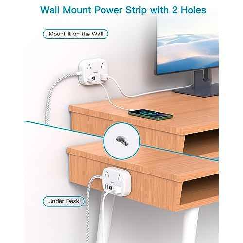 Cruise Essentials 2025,One Beat Travel Power Strip with USB C,Flat Plug Extension Cord with 3 Outlets 4 USB Ports(2 USB C),5 ft Desk Wall Outlet Extender,Non Surge Protector for Cruise,Dorm Room,ETL
