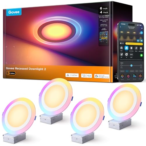 Govee 6 Inch RGBWW LED Recessed Lighting 4-Pack, Dimmable Smart Downlights