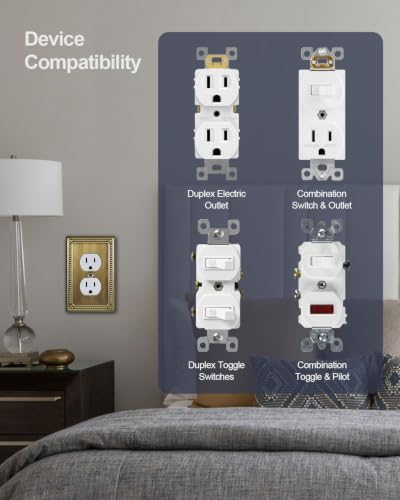 ZILLSEA Antique Brass Duplex Outlet Cover Plate 4-Pack - Sturdy Metal Wall Plates