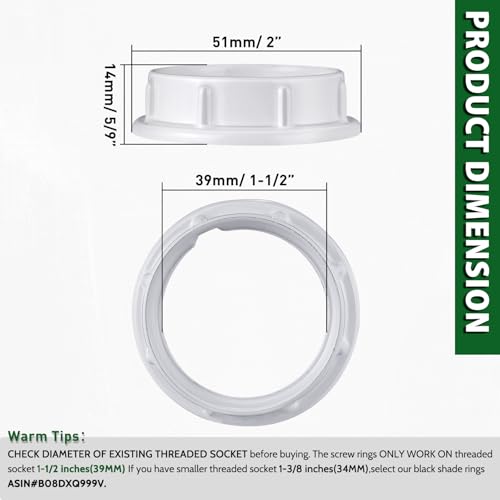EMNOOTI 1-1/2" White Aluminum Threaded Socket Shade Ring for E26 Medium Base Lamps