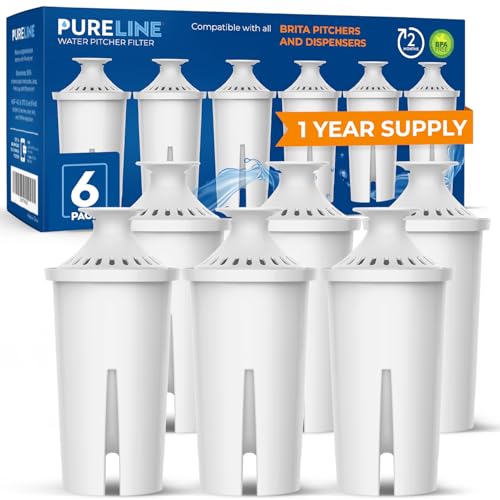 PURELINE 6 Pack Replacement Water Filters for Brita Pitchers & Dispensers – NSF Certified