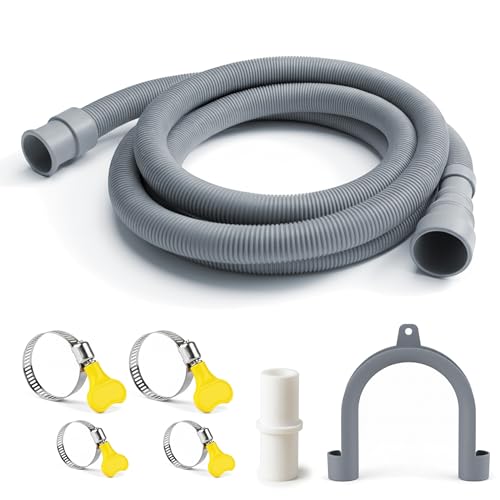 Universal 6.5ft Corrugated Washing Machine Drain Hose Extension Kit with 4 Clamps, Adapter & U-Bracket