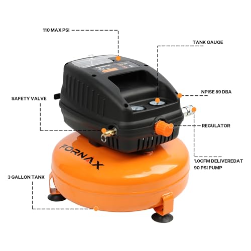 FORNAX Portable Electric Air Compressor 3-Gallon, 110 PSI, Oil-Free, Lightweight