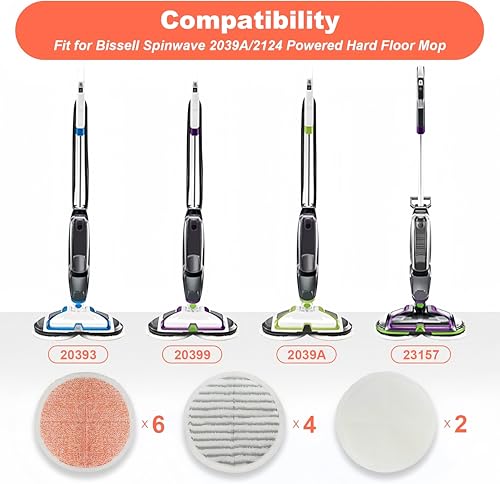 Sgizoku Heavy Scrub Mop Pads for Bissell Spinwave/Crosswave 6+4+2 Pack (6 Heavy Scrub, 2 Soft, 4 Scrubby) - Refill