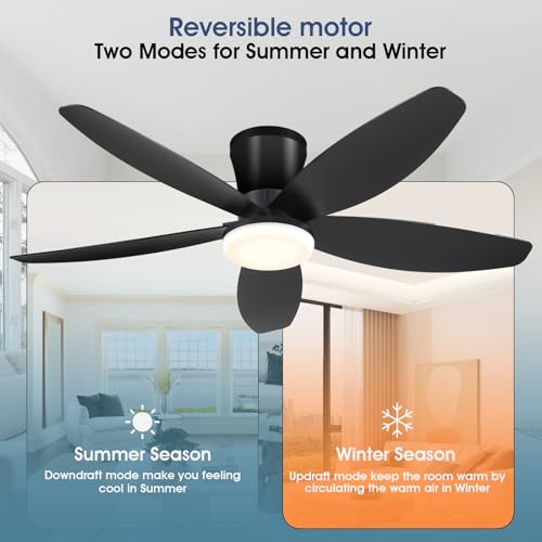 Surtime 42-Inch Black Ceiling Fan with Lights, Remote, Reversible DC Motor