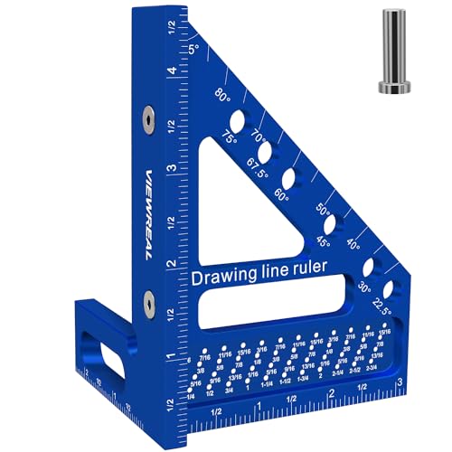 ViewReal Blue 3D Multi-Angle Aluminum Woodworking Square Ruler 22.5–90° Protractor