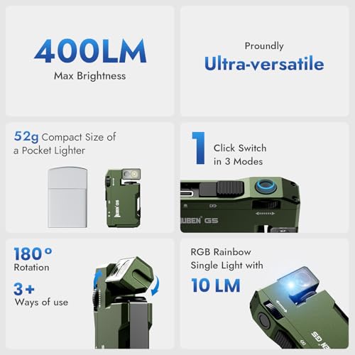 WUBEN G5 Rechargeable Mini Flat EDC Flashlight - Green, 400 Lumens