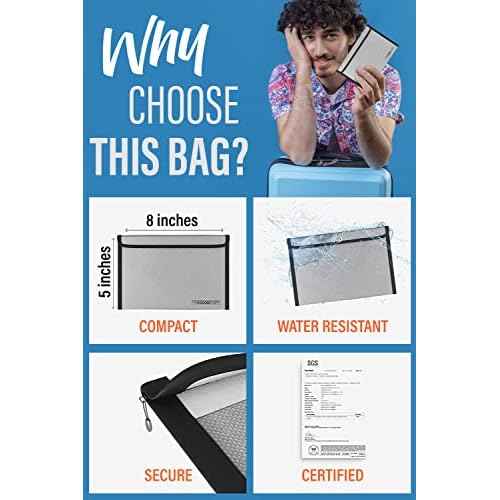 Fireproof Document Bag Envelope Size: 8" x 5" [2000¡ÆF UL Certified] Fireproof Cash Bags with Zipper Small Water and Fire Resistant Money Bag for Cash Storage, Fireproof Bags for Cash Fire Proof