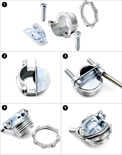 QWORK 1/2 Inch Steel Cable Connectors – Pack of 16 Clamp Type Conduit Fittings
