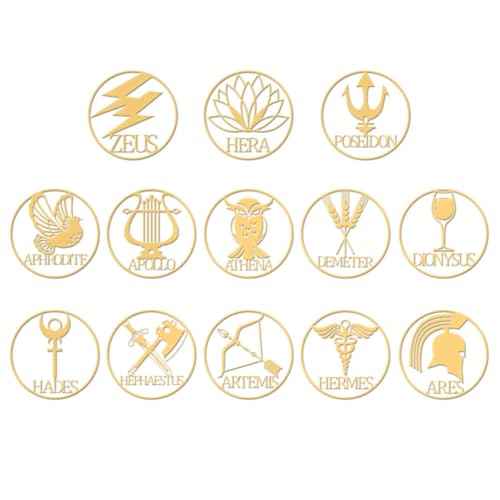 OLYCRAFT 13pcs 1.6x1.6 Inch Greek Gods Symbol Stickers - Gold Metal Stickers for Scrapbooks, DIY Resin Crafts, Phone & Water Bottle Decor
