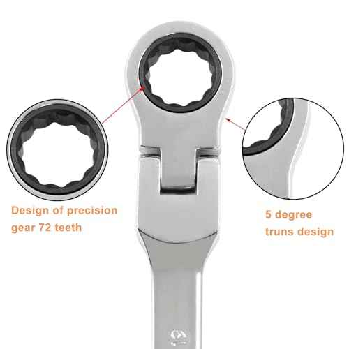 Piutouyar 19mm Flex-Head Ratcheting Wrench, Professional Metric Ratchet Wrench Combination Wrench Box Ended Spanner Tool for Projects Repair(5¡Æ Movement and 72 Teeth 12 Point, CR-V)