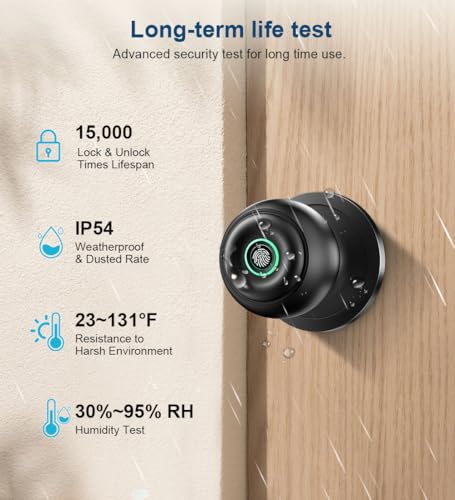 KLLOQUE Matte Black Smart Fingerprint Door Lock with Keyless Entry & App Control