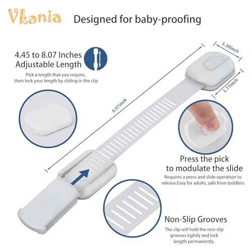 8 Pack Vkania Baby Proofing Cabinet Strap Locks - Child Safety Drawer Cupboard Oven Refrigerator Adhesive Locks - Adjustable Toilets Seat Fridge Latches - Kids Proof Kit - No Drilling