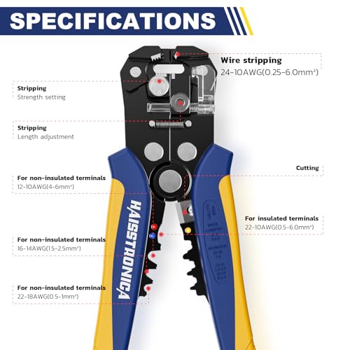 haisstronica 3-in-1 Automatic Wire Stripper, Self-Adjusting Tool for AWG 24-10