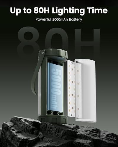 Glocusent 106 LED Rechargeable Camping Lantern - Green, Waterproof, 1200LM, Emergency & Outdoor Use