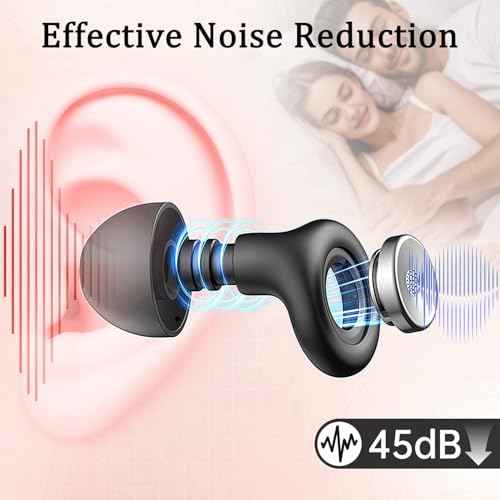 Ear Plugs for Sleeping Noise Cancelling 45dB, Reusable Silicone Earplugs with 8 Eartips and Travel Case, Soft Comfort Hearing Protection for Concerts, Snoring, Travel, Study (Black)
