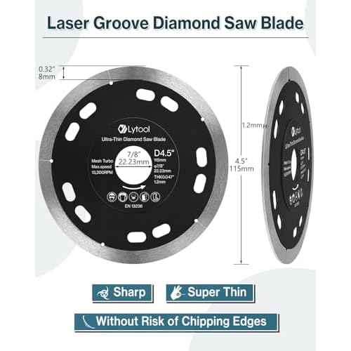 Diamond Blade for Angle Grinder ? Ultra-Thin Turbo Cutting Disc for Porcelain Tile, Ceramic, Concrete, Masonry, Stone ? Dry/Wet Cutting, 7/8" Arbor (115mm / 4 1/2inch)