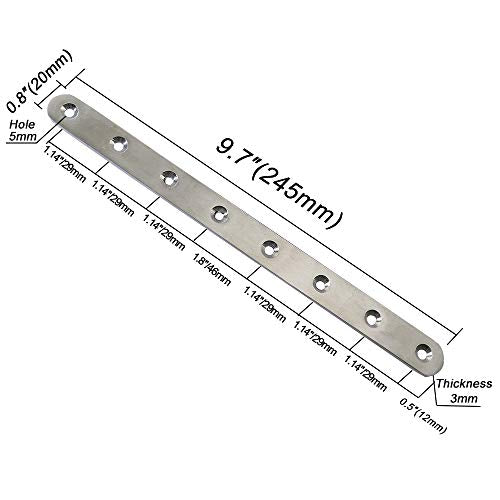245mm Stainless Steel Flat Brackets Set with Screws - 4 Pack