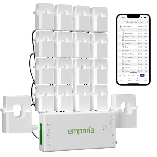 EMPORIA Vue 3 Whole Home Energy Monitor with 16 Circuit Sensors - Smart Home Power Usage Tracker, UL Certified Solar & Net Metering Module
